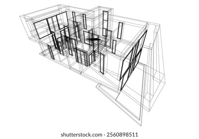 Modern house building sketch architectural 3d drawing 