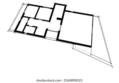 Modern house building sketch architectural 3d drawing 