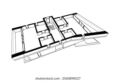 Modern house building sketch architectural 3d drawing 