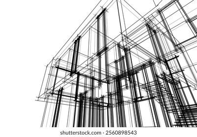 Modern house building sketch architectural 3d drawing 