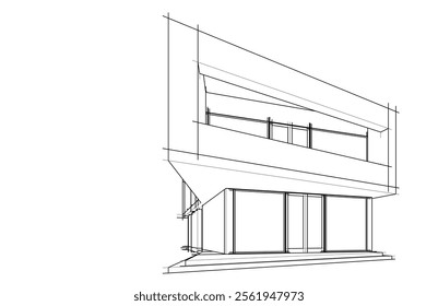 Modern house building sketch architectural 3d drawing 