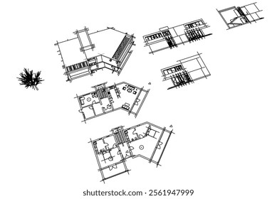 Modern house building sketch architectural 3d drawing 