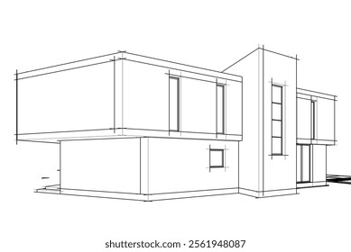 Modern house building sketch architectural 3d drawing 