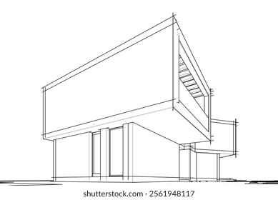 Modern house building sketch architectural 3d drawing 
