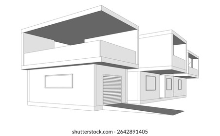 Moderno edifício esboço arquitetônico vetor 3d ilustração