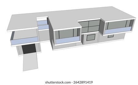 Modern house building sketch architectural vector 3d illustration