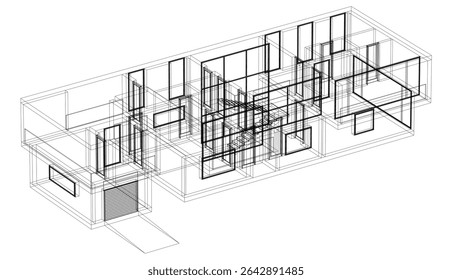 Modern house building sketch architectural vector 3d illustration