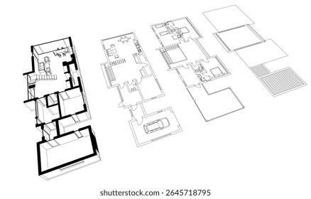 Modern house building sketch architectural 3d rendering