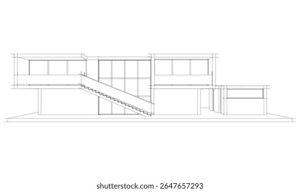 Modern house building sketch architectural 3d rendering