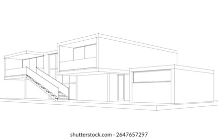 Moderno edifício esboço arquitetônico renderização 3d