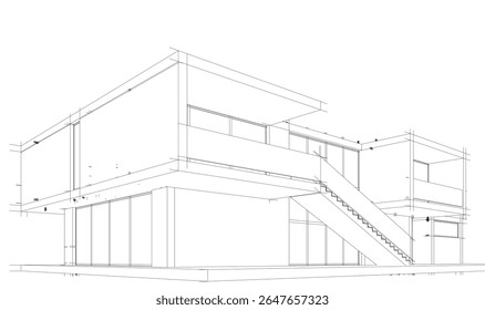 Moderno edifício esboço arquitetônico renderização 3d