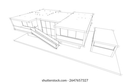 Modern house building sketch architectural 3d rendering