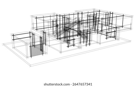 Modern house building sketch architectural 3d rendering