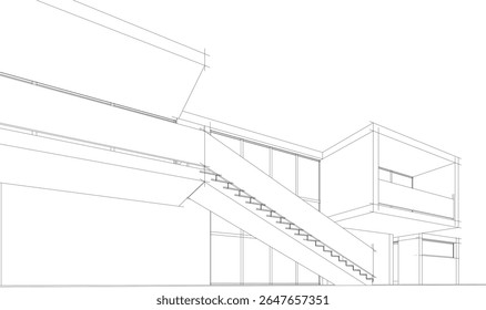 Modern house building sketch architectural 3d rendering