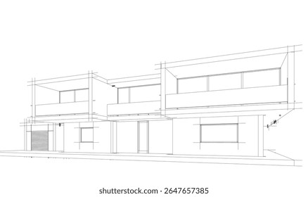 Modern house building sketch architectural 3d rendering