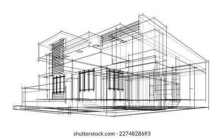 Modern house building vector 3d illustration