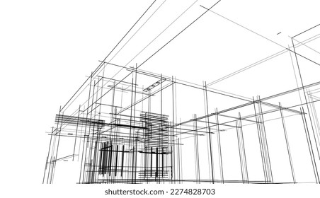 Construcción moderna de la casa vectorial 3d ilustración