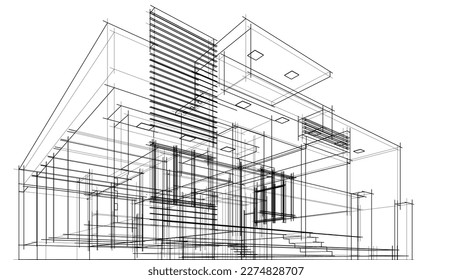 Modern house building vector 3d illustration
