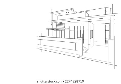 Modern house building vector 3d illustration