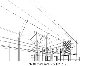 Modern house building vector 3d illustration