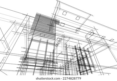 Modern house building vector 3d illustration
