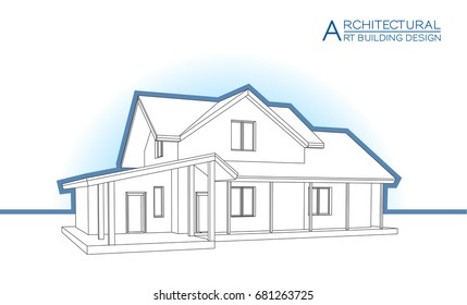 Modern house building vector. Architectural drawings 3d illustration