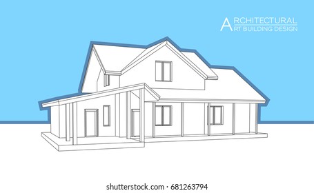 Modern house building vector. Architectural drawings 3d illustration