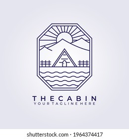 modern house cabin cottage logo vector icon line art simple illustration design frame logo badge emblem wooden forest cabin cottage