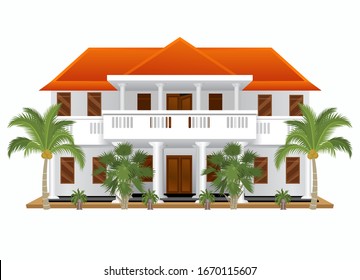 Modern house in cartoon style illustration. Minimalist concept
outdoor view city scape. 
