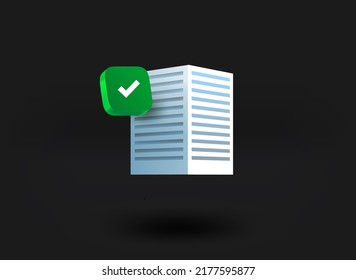 Modern house with checkmark icon. 3d vector illustration