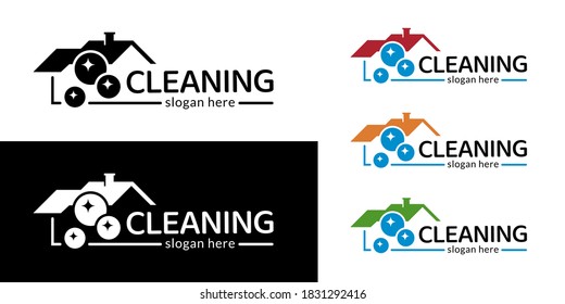 Logotipo moderno de limpieza de la casa. Diferentes colores. Vector.