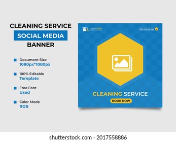modern house cleaning service social media banner template design, an image can be placed in the middle of the template. fully editable, eye catchy design. square web banner, vector eps 10.