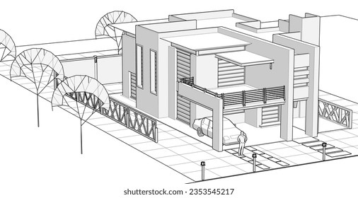 modern house concept 3d rendering