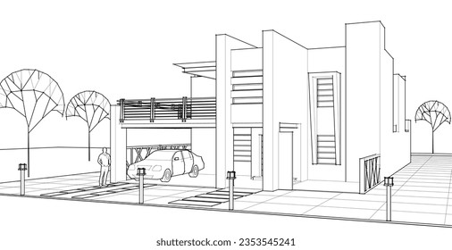 modern house concept 3d rendering