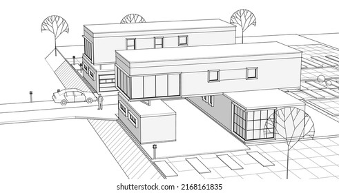 modern house with consoles 3d render