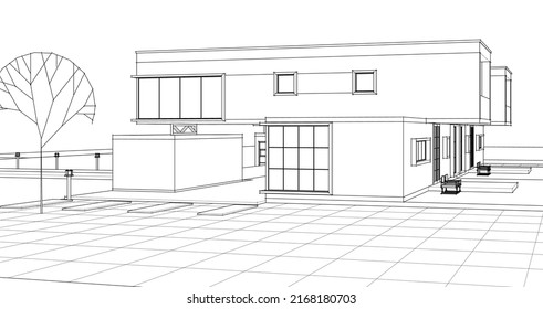 modernes Haus mit Konsolen 3D-Rendering