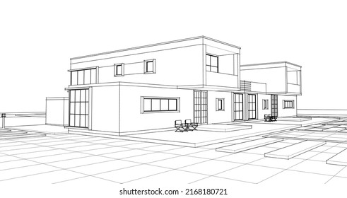 casa moderna con consolas 3d de renderización