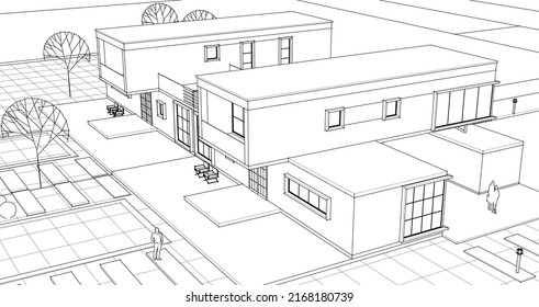 casa moderna con consolas 3d de renderización