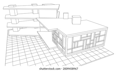 diseño moderno de la construcción de la casa 3d renderización