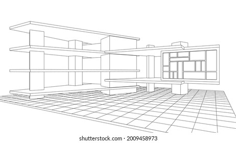 diseño moderno de la construcción de la casa 3d renderización