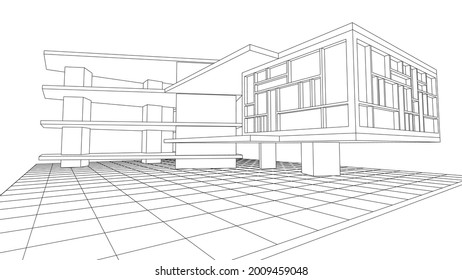 diseño moderno de la construcción de la casa 3d renderización