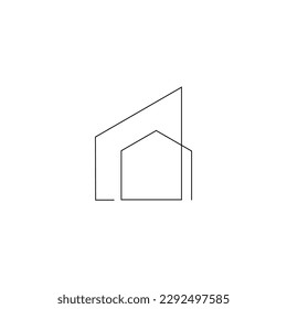 Modern house in continuous line art drawing style. Contemporary building architectural model black linear design isolated on white background. Vector illustration