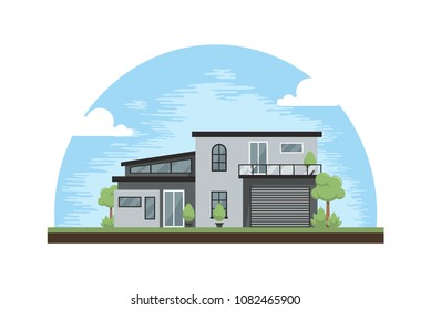 Modern House Design Inspirations Cartoon Illustrations. Exterior Cottage. Real Estate Architecture Office 