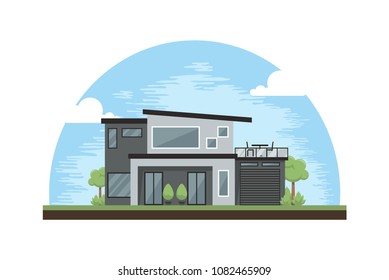Modern House Design Inspirations Cartoon Illustrations. Exterior Cottage. Real Estate Architecture home
