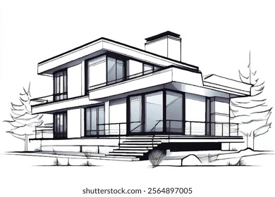 Modern house design. House sketch. house architectural sketch 3d illustration. House building