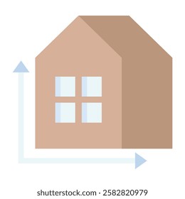 Modern house dimensions icon representing construction planning, building design, and engineering accuracy.