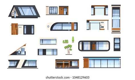 Moderno House Elements Set Real Estate Building Sign Home Design Icons Colección Isolación