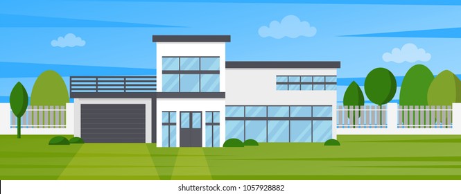 Modern house exterior. Flat Vector Illustration. 