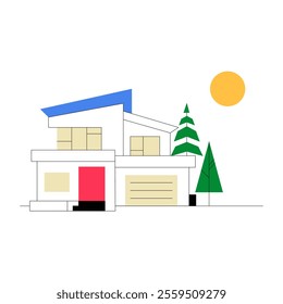 Modern House Exterior In Flat Vector Illustration Symbolizing Residential Architecture, Home Design, And Living, Isolated On White Background