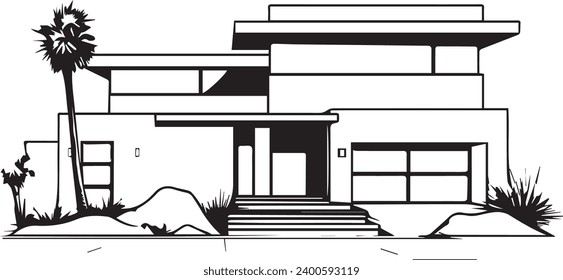 Modern House Exterior Vector black and white only